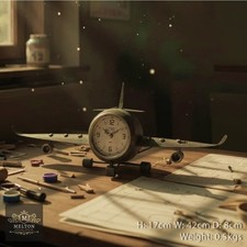 Rustic Vintage Aeroplane Clock Grey Metal Industrial Wall or Desk Clock Gift