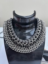 NEXT Bib Necklace Collar Black & Silver Tone Retro Punk Gothic Disco Party 