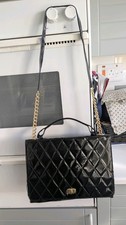 Smart Black Patent Shoulder Bag with Gold Chain Strap Design Inspired.