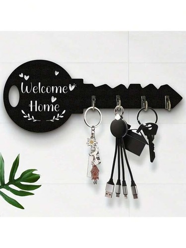 Wooden key holder with - holder, hooks