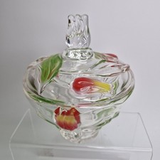 Vintage Walther-glas Glass Floral Tulips Lidded Bon Bon Dish Vase 7.5 in tall