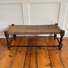 Rush Seat Wooden Bench Long