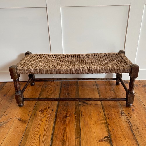 Rush seat wooden bench long - seat,