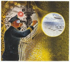 Submarine Commander with Periscope, Ravilious WWII print in 10 x 12 inch mount