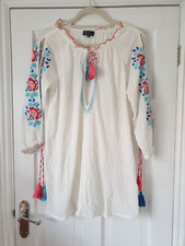 Topshop white embroidered beach cover up/kaftan top,  size M/12