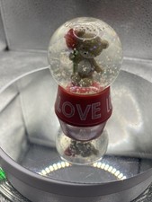SNOW GLITTER GlOBE WITH SMALL TEDDY HOLDING A RED ROSE SAYS LOVE AROUND USED