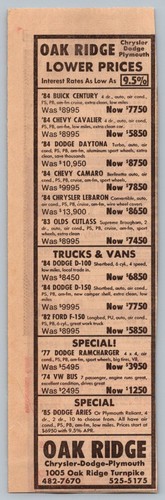 1985 oak ridge chrysler - ridge, dodge