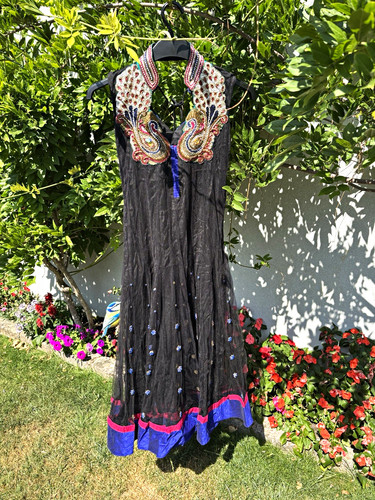 Black embroidered anarkali - black,