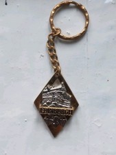 Edinburgh gold silver colour Diamond Shaped Keyring Castle Flag Saltire Scottish