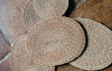 Braided Jute Ova & Roundl Placemats x 5 Bo Ho vintage retro decor VG condition 