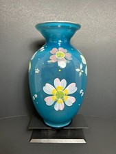 Fenton Indigo Blue Floral Design Vase 9-1/2" Designed by Gabriella Miller