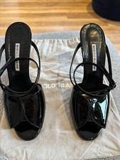 Manolo Blahnik Patent Hourani 105 Sandal Black size 40