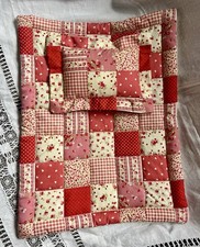 NEW Hand Crafted Dolls Bedding  Patchwork Quilt & Pillow Set - Red & Pink