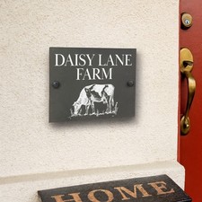 Personalised Dairy Farm Cow Slate House Number or Name Wall Mounted Sign