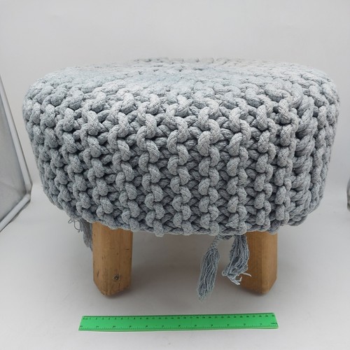 Blue fabric round footstool - blue,