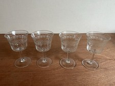 4 X Edwardian Acid Etched Lady Hamilton 4.5” Wine Glasses. Excellent Cond #A9