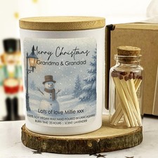 Personalised Christmas Candle Scented Soy Wax Gift Xmas Present Family Snowman