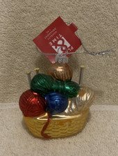 2024 Place & Time BASKET OF YARN & KNITTING NEEDLES Glass Ornament - NWT