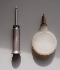 Two Valvespout Oil Cans – 1 Plastic Banjo Type plus 1 Earlier Brass Tubular Type