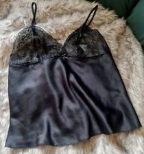 LADIES CAMI TOP SHORT CAMISOLE LINGERIE  BLACK SEXY LACY SILK SATIN UK 6-8 NEW