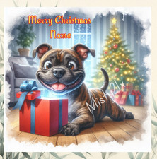 Personalised STAFFY Christmas Greeting Card XMAS Staffordshire Bull Dog Funny