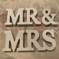 White Mr And Mrs Wooden Sign Wedding Letters Sweet Cart