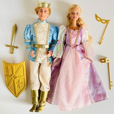 Vintage Barbie As Rapunzel Princess & Ken Talking Prince Stefen Doll Bundle Pink
