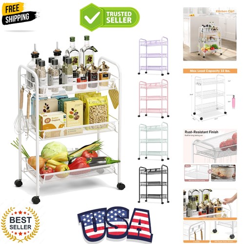 Tier metal rolling cart - 3-tier,