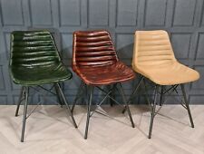 Vintage Industrial Dining Chair, Genuine Real Leather, Metal Home Restaurant Bar