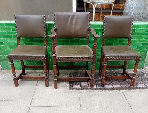 Set antique oak leather - leather, side