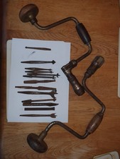 Pair Vintage Hand Crank brace / Auger Bit wood drill