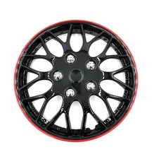 1 x Wheel Trim Cover Black & Red Rim Hub Cap for 15" Wheels - ABS Plastic  Spare
