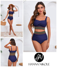 Womens Bikini Set Sz UK 12 - 14 Top High Waisted Control Brief Swimwear 2 Piece