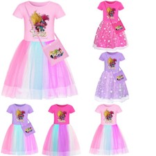 Girls Trolls Poppy Costume Stars Tutu Skirts Rainbow Princess Party Fancy Dress
