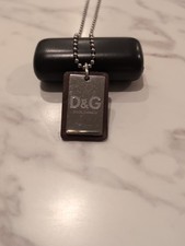 Dolce & Gabbana D&G Army Dog Tag Logo Pendant Silver Tone Chain Necklace Silvery