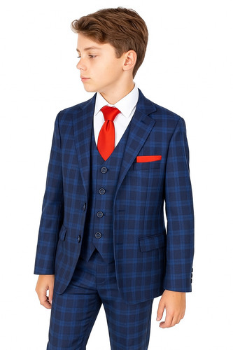 Boys checkered navy suits - checkered,