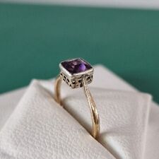 Antique 18ct Gold Victorian Square cut Solitaire Amethyst Ring N 1/2 6 3/4 BOX
