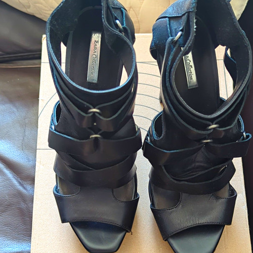 Zara women black leather - black,