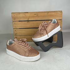 Loyalti Rose Gold Glitter Lace-up Trainers with White Soles - Size UK 6