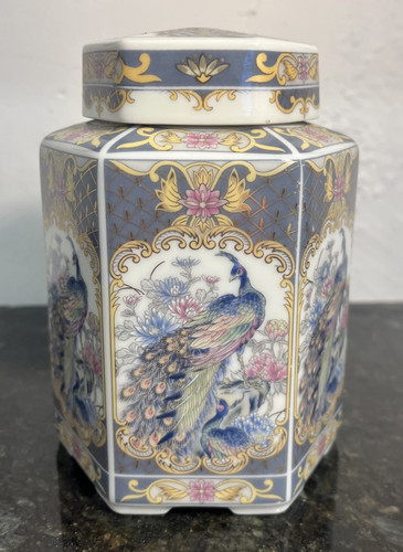 Peacock porcelain lidded - lidded, jar