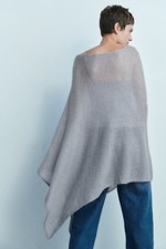 ZARA Bluish Grey Alpaca Wool Blend Fine Knit Cape Top Poncho Jumper M RRP £39.90