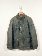 Barbour International Duke Wax Jacket Mens L Green Belted Motorcycle Field Coat