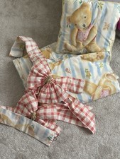 Set Of 2 Vintage Pastel Bear Curtains +Bow ties Weight & cushion Clean Good