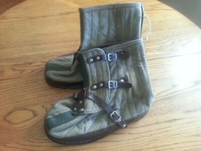 Vintage Swedish Military Surplus Canvas / Wool / Leather Over Boots - Excellent