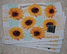 SET 4 TAPESTRY PLACE MATS/SUNFLOWERS/FRENCH INSPIRED/ CREAM/YELLOW/GREEN NWT