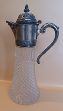 Vintage Cut Glass Claret Wine Jug Decanter possibly plated leaf design