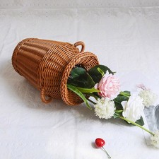 Creative Woven Vase Fake Wicker Vases Basket Round Bouquets for Garden Home