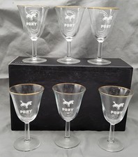 VINTAGE 1960's Set of 6 Pony Clear Wine Glasses with Gold Rim - RB24GA
