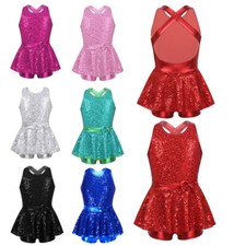 UK Kids Girls Shiny Sequins Dance Dress Gymnastic Leotard Dancewear Costume