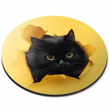 Round Mouse Mat - Funny Black Cat Kitten Office Gift #24560